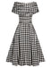 Black 1950s Houndstooth Short Sleeve Belted Dress