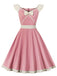 Pink 1950s Sweetheart Collar Bow Swing Dress
