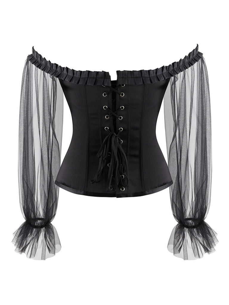 Black Steampunk Ruffle Off-Shoulder Corset