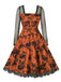 1950s Halloween Mesh Patchwork Long Sleeve Dress