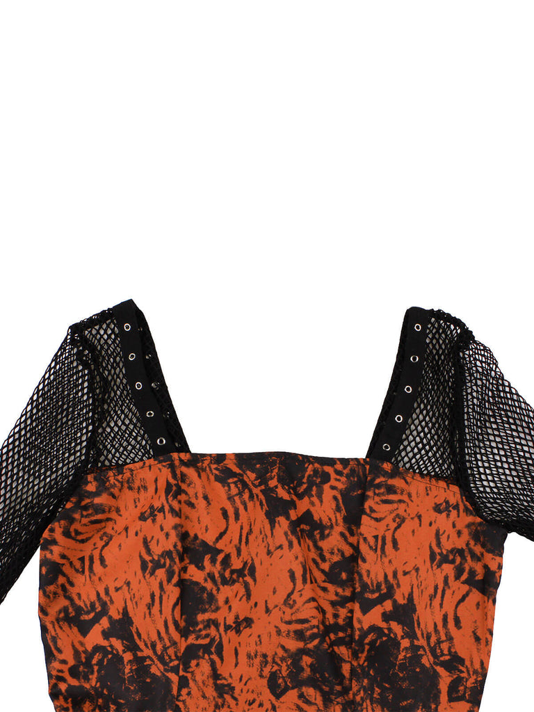 1950s Halloween Mesh Patchwork Long Sleeve Dress