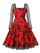 1950s Halloween Mesh Patchwork Long Sleeve Dress