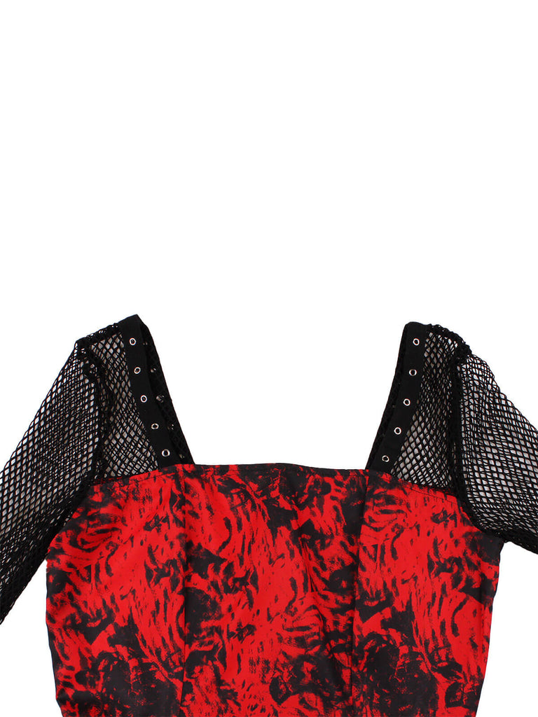 1950s Halloween Mesh Patchwork Long Sleeve Dress