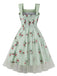 Green 1950s Plaid Floral Mesh Patchwork Dress