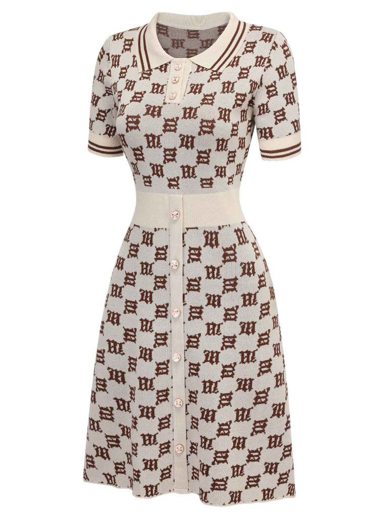 Yellow 1940s Lapel Plaid Buttoned Dress