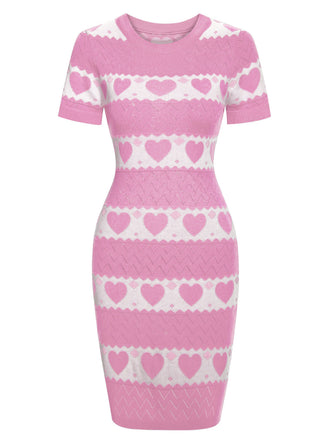 Pink 1960s Contrasting Heart Knitting Dress