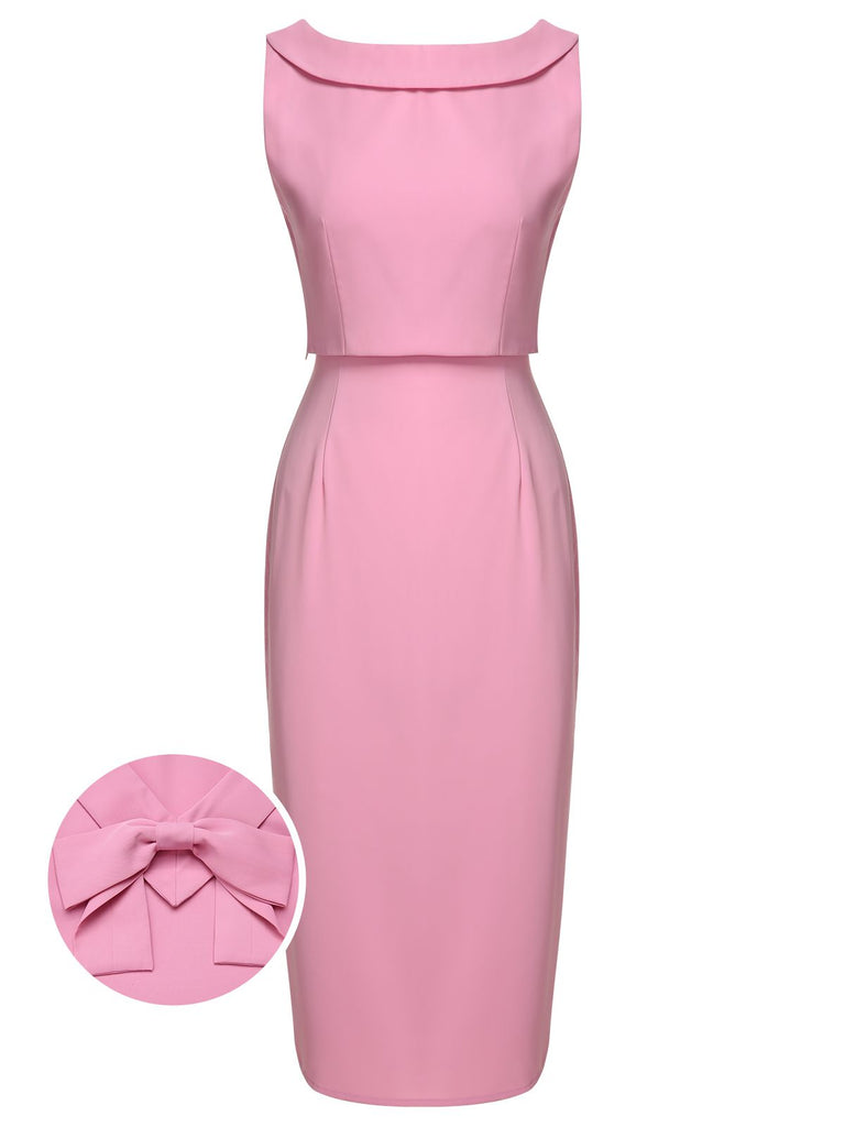 3PCS Pink 1960s Bow Blouse & Spaghetti Dress & Umbrella Skirt