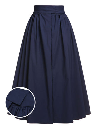 Dark Blue Gray 1960s Solid Umbrella Skirt