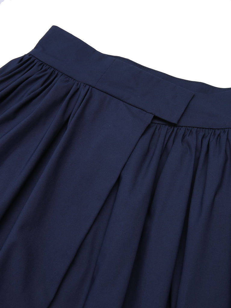 Dark Blue Gray 1960s Solid Umbrella Skirt