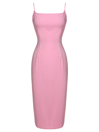 Pink 1960s Solid Spaghetti Strap Dress
