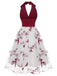 Wine Red 1950s Butterfly Lapel Mesh Dress