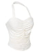 White 1950s Solid Pleated Halter Top