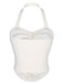 White 1950s Solid Pleated Halter Top
