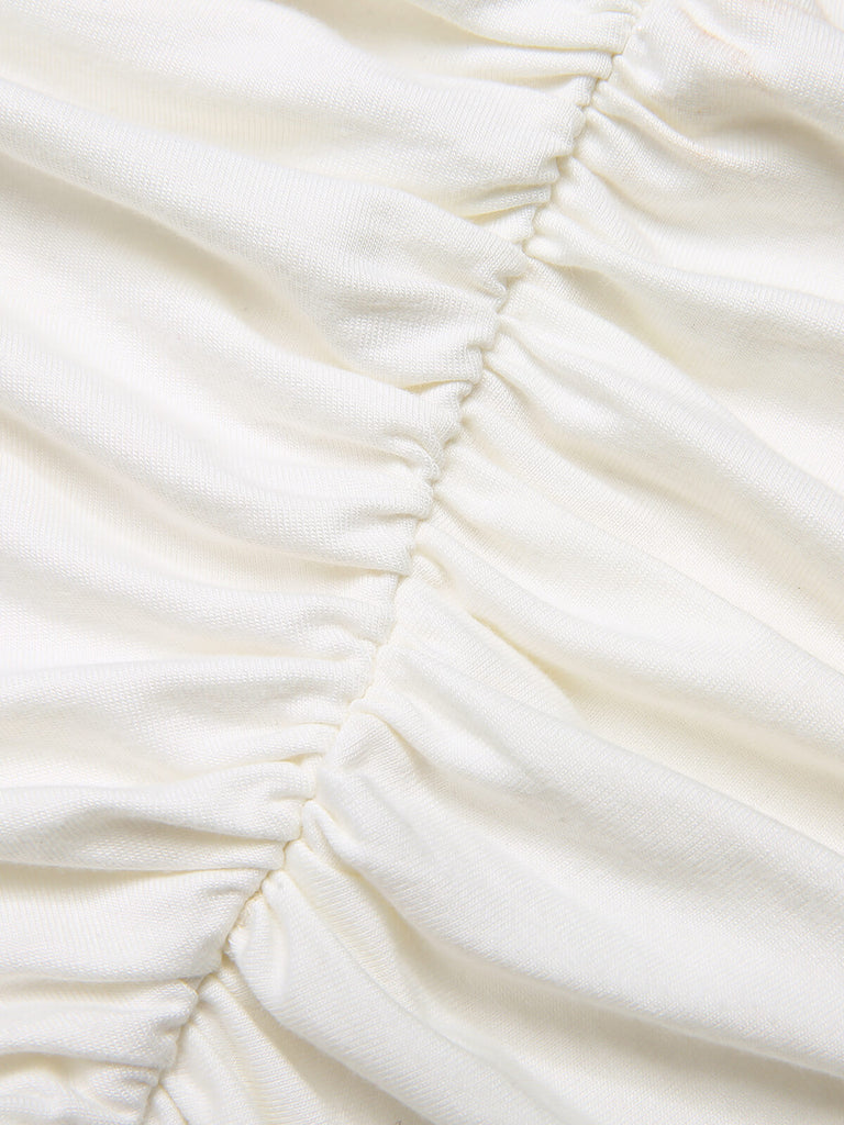 White 1950s Solid Pleated Halter Top