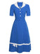 Blue & White 1940s Polka Dot Lapel Dress