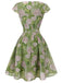 Green 1960s Oil-Painting Rose Dress