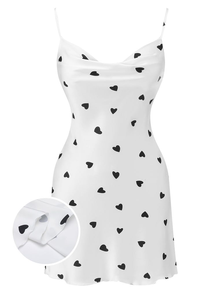 White 1950s Heart Pattern Strap Nightgowns