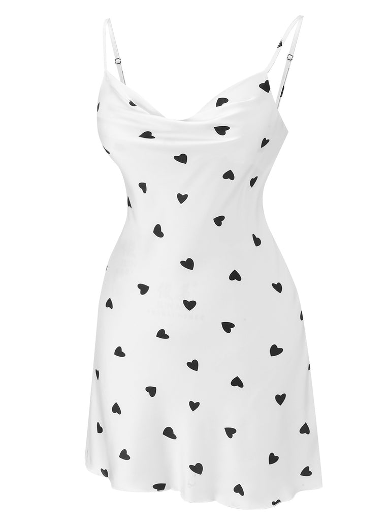 White 1950s Heart Pattern Strap Nightgowns