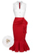 Red & White 1930s Sleeveless Slit Fishtail Dress