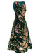 Green 1930s Floral Velvet Sleeveless Dress