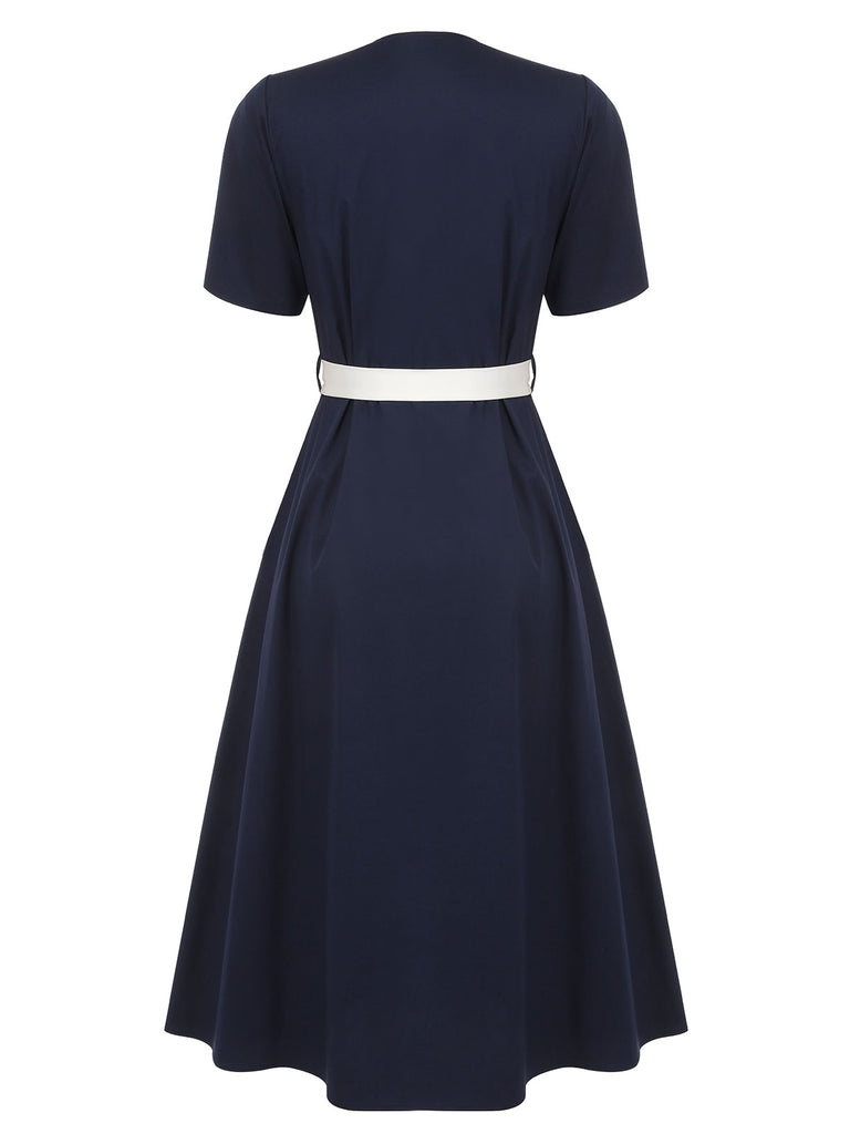 Dark Blue & White 1940s Sailor Collar Dress | Retro Stage