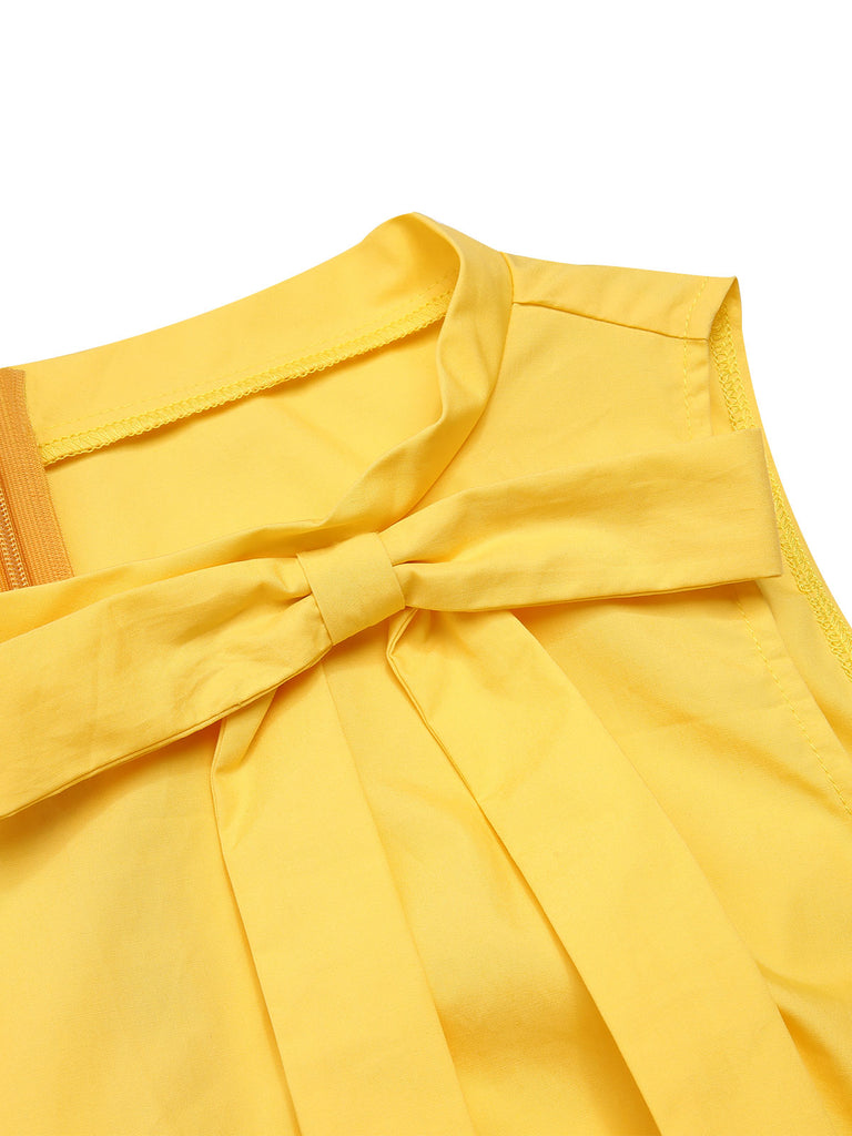 Yellow 1950s Daisy Bowtie Patchwork Dress