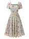 Blue 1950s Square Collar Floral Dress