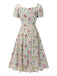 Blue 1950s Square Collar Floral Dress