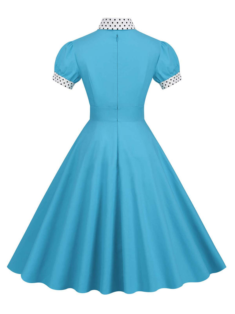 1950s Stand Collar Polka Dot Flared Dress