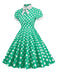 1950s Stand Collar Polka Dot Flared Dress