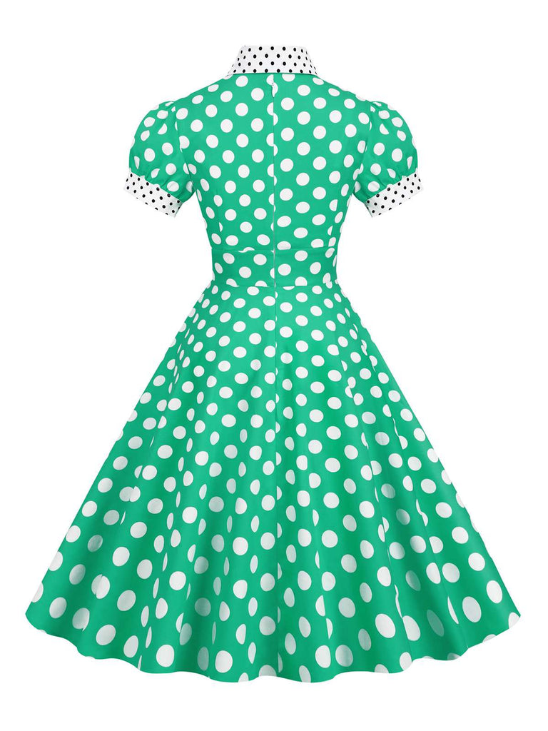 1950s Stand Collar Polka Dot Flared Dress