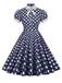 1950s Stand Collar Polka Dot Flared Dress