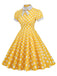 1950s Stand Collar Polka Dot Flared Dress