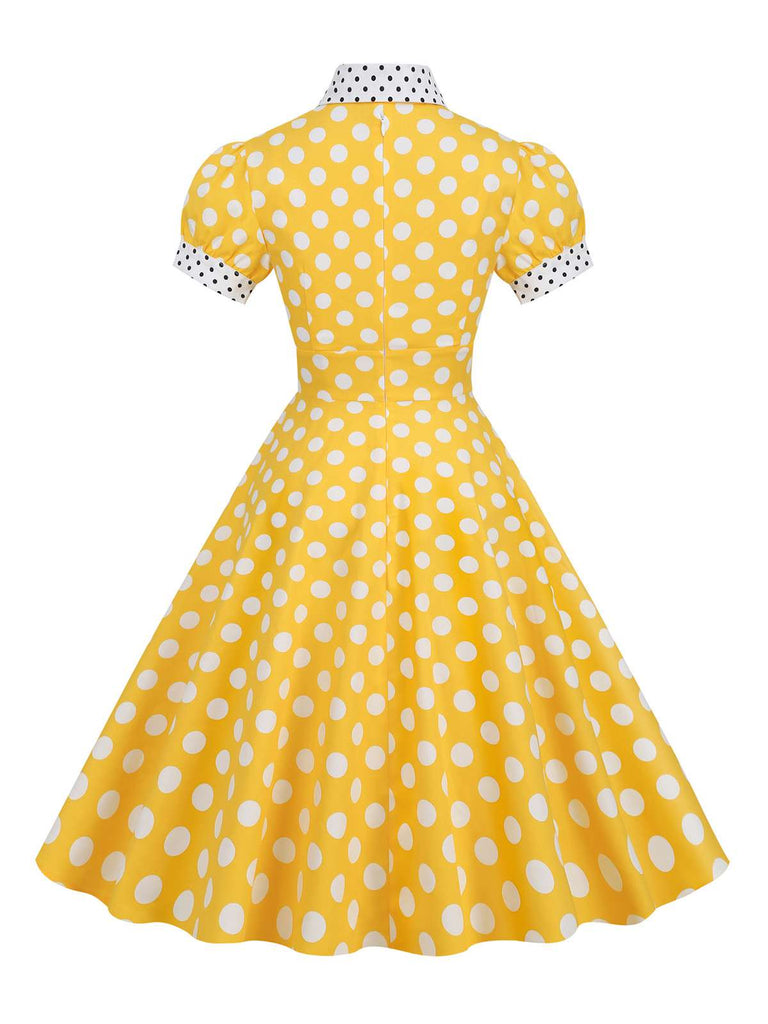 1950s Stand Collar Polka Dot Flared Dress