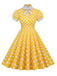 1950s Stand Collar Polka Dot Flared Dress