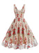 1950s Embroidered Floral V-Neck Swing Dress