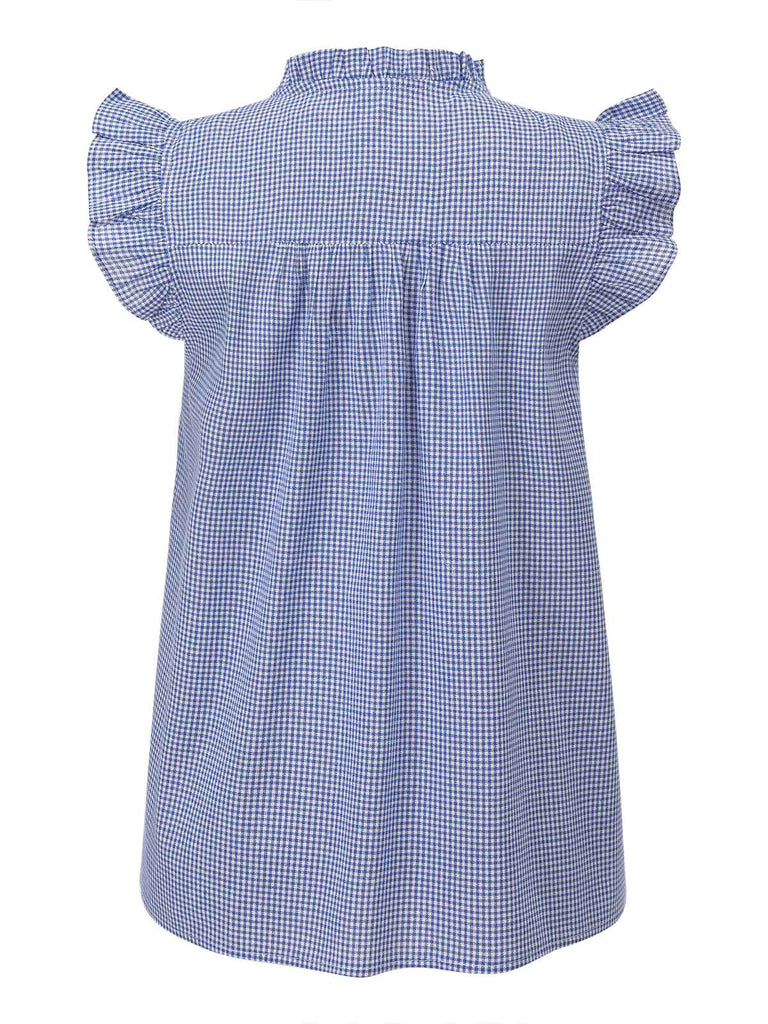 Blue 1950s Ruffles Plaid Blouse
