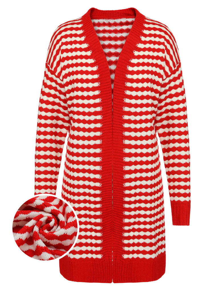 Red & White 1940s Stripe Knitted Cardigan