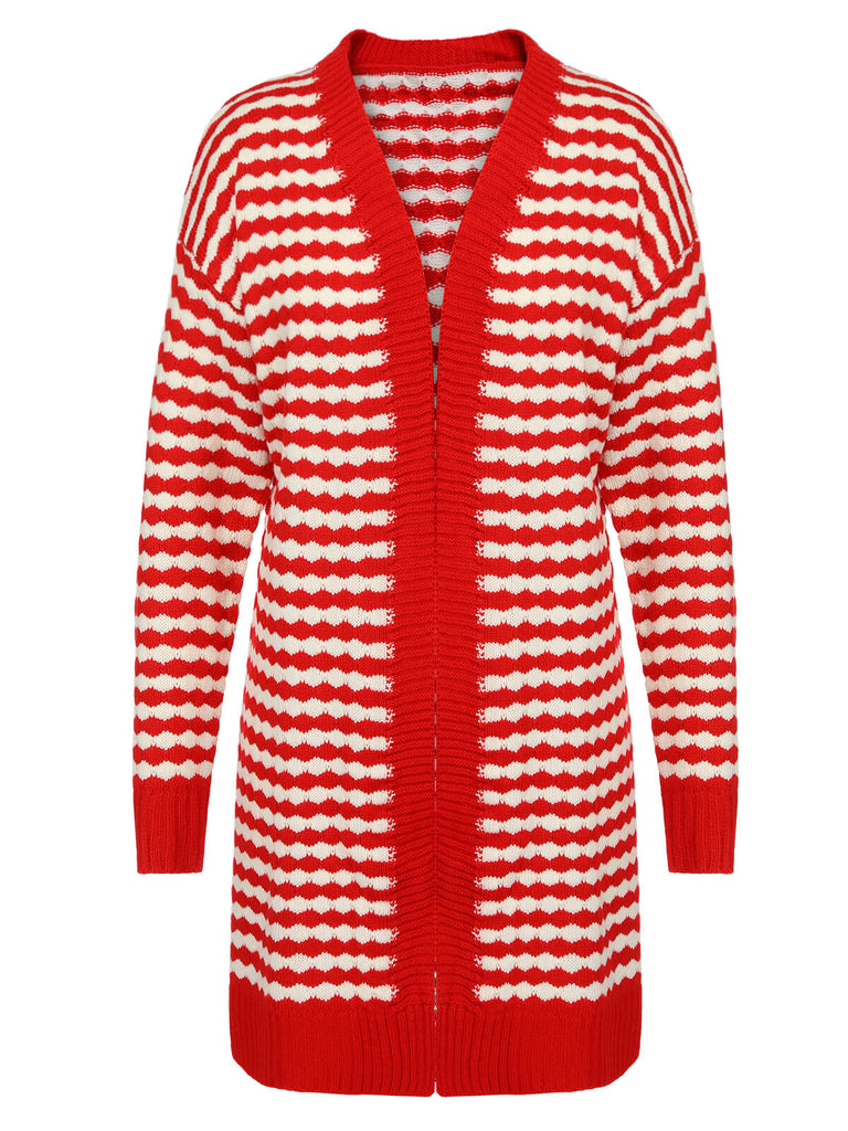 Red & White 1940s Stripe Knitted Cardigan