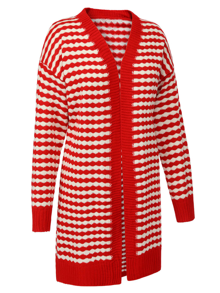 Red & White 1940s Stripe Knitted Cardigan