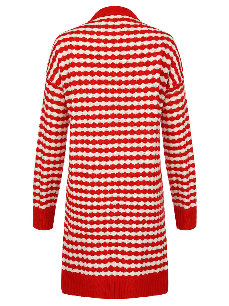 Red & White 1940s Stripe Knitted Cardigan