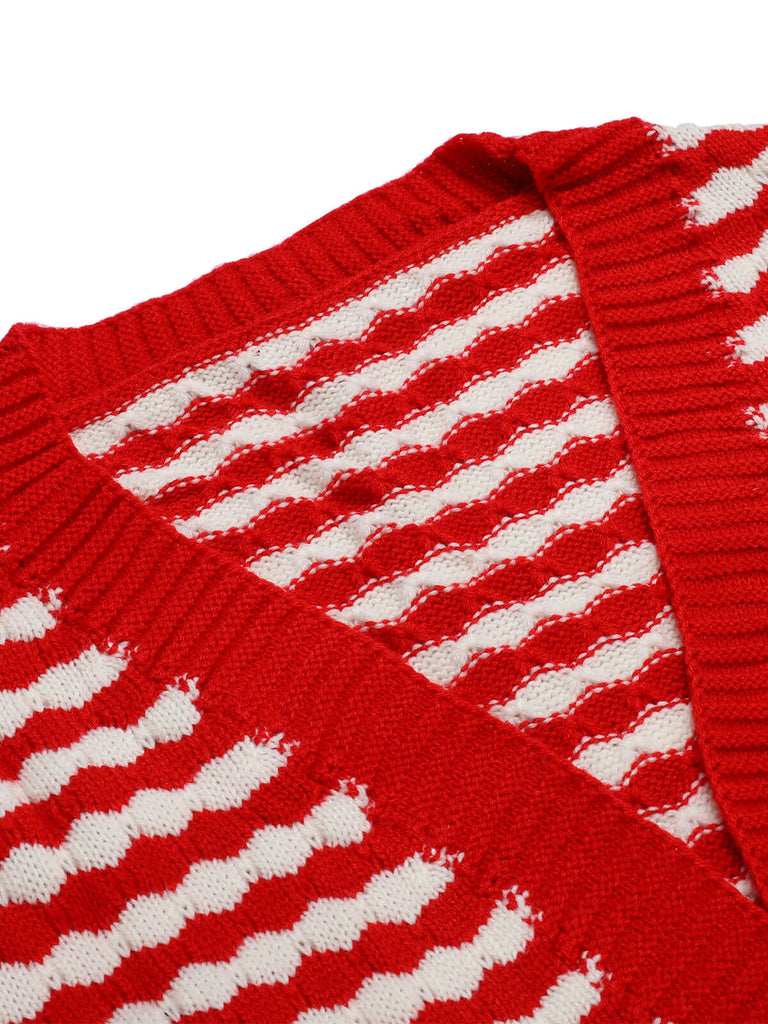 Red & White 1940s Stripe Knitted Cardigan