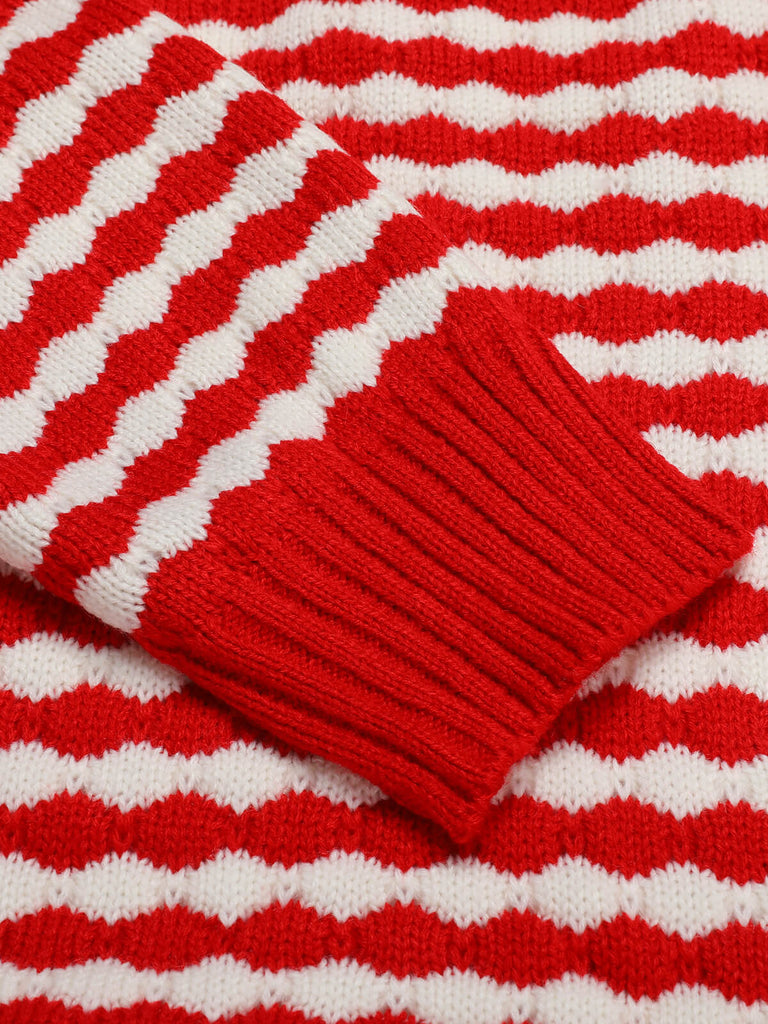 Red & White 1940s Stripe Knitted Cardigan