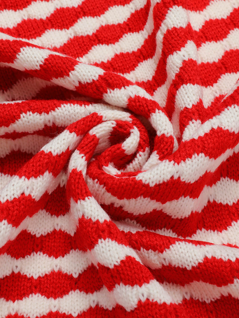 Red & White 1940s Stripe Knitted Cardigan