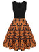 Black & Orange 1950s Halloween Bat Sleeveless Dress