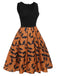 Black & Orange 1950s Halloween Bat Sleeveless Dress