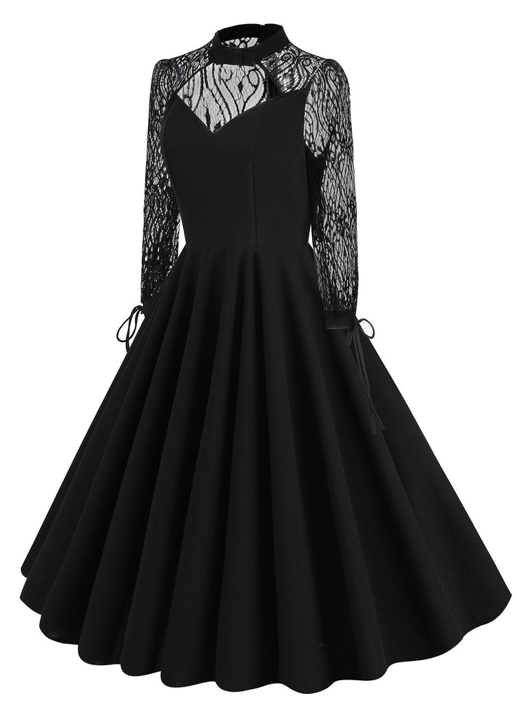Black Halloween Lace Embroidered Patchwork Dress