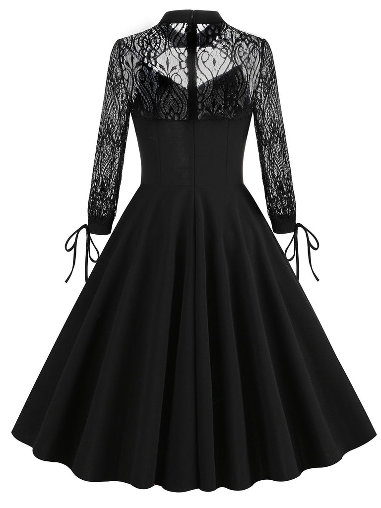 Black Halloween Lace Embroidered Patchwork Dress