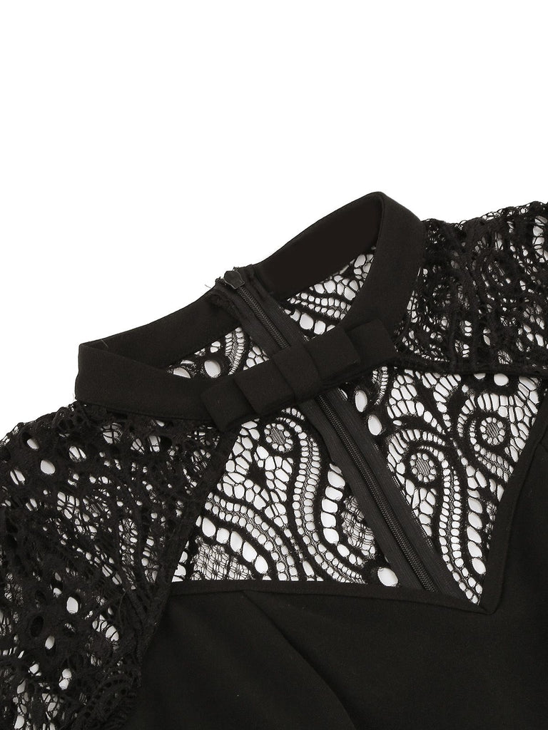 Black Halloween Lace Embroidered Patchwork Dress