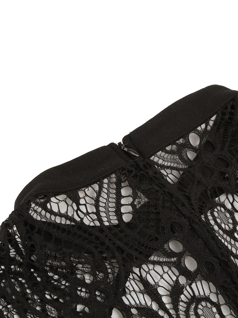 Black Halloween Lace Embroidered Patchwork Dress